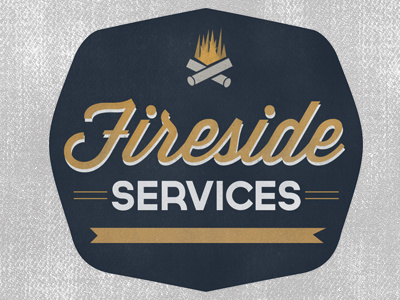 Final Fireside logo crest fire logo logs lost type ribbon type vinatage