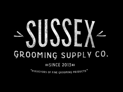 Sussex Grooming Supply with tagline barber shop black and white logo retro typeface