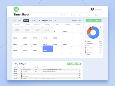 Time Tracking Software - Time Sheet calendar ui project management table time tracking timesheet tracker ui ux