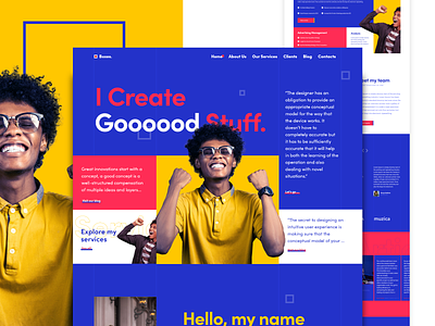 Boxes. aggressive blue corporate dark color freelance grid landingpage marketing modern pink services ui yellow