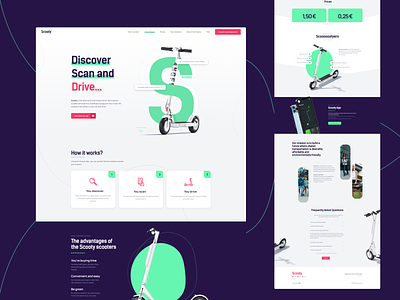 Scooty - Electrical Scooter Landing Page. blue clean corporate green landing page onepage scooter simple ui webdesign