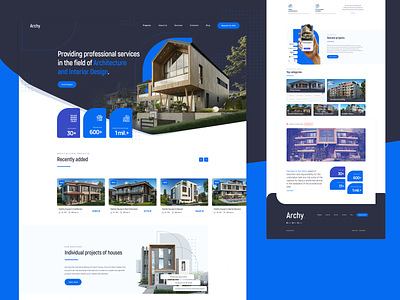 Redesign of a corporate web site | Archy. 3d model architecture blue clean darkblue ui white