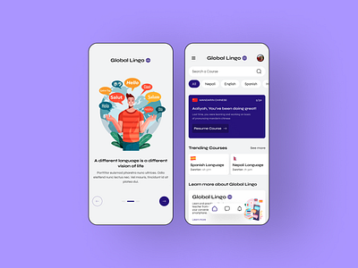 Global Lingo - Language Learning App app branding design global global lingo illustration language learning lingo mobile app mobile app design ui ux
