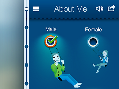 Gender Selector app blue check gender illustration ios iphone progress indicator responsive