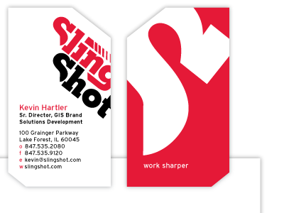 SlingShot business cards business card die cut identity logo red