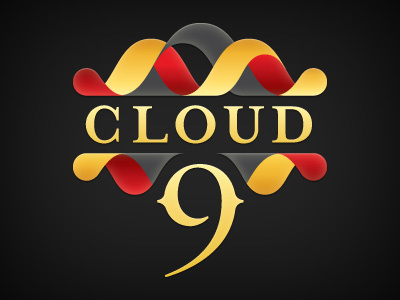 Cloud9 logo asian brand cloud 9 cloud nine gold identity logo red ribbon waves