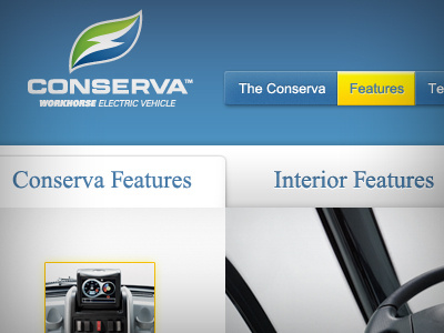 Conserva Website UI automotive blue eco electric green navigation serif ui vehicle web