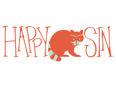 Happy Sin animal hand drawn type illustration logo raccoon
