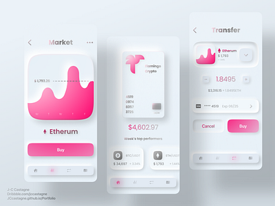 Neumorphic Crypto App 3d app app design app ui app ui design app ux apple bitcoin branding crypto design etherum mobile app mobile design mobile ui modern neumorphic neumorphism token ui