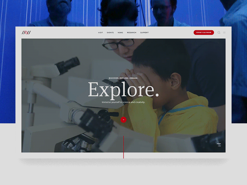 Navigation design discover hero layout parallax science type ui web
