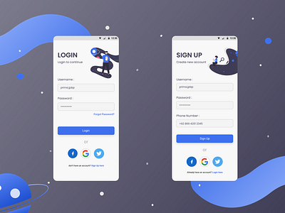 Simple Login and Signup Mobile UI Inspiration daily ui login mobi mobile mobile app mobile app design mobile design mobile designer mobile ui signup simple design simple ui ui ui design uiux ux