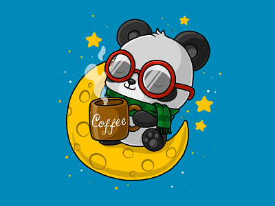 Cute panda on the moon 🐼🌙 baby coffee design good night illustration kids moon panda t shirt design vector