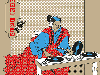 Samurai DJ dj frogbite.nl illustration old school samurai t shirt design vinyl