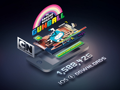 Amazing World of Gumball game app game infographic interface ios iphone isometric mobile stats