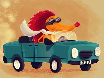 Road Hog animal car cartoon character driving hedgehog illustration texture