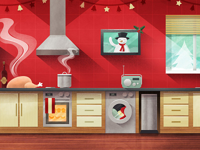 Christmas Kitchen christmas festive flat illustration kitchen red room texture xmas