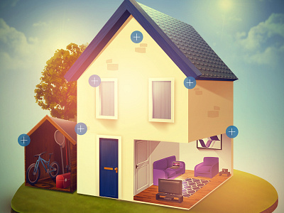 House building cutaway diagram grass home house illustration lighting perspective sun texture
