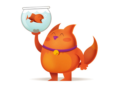 Cat and fish cartoon cat character cute fish flat illustration pet simple texture