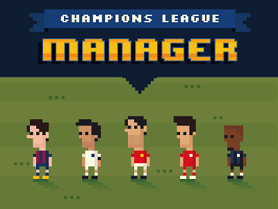 Champions League Manager 8bit flat football game gaming illustration infographic pixel retro soccer stats vector