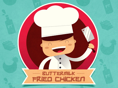 Chef cartoon character chef chicken flat food illustration packaging texture