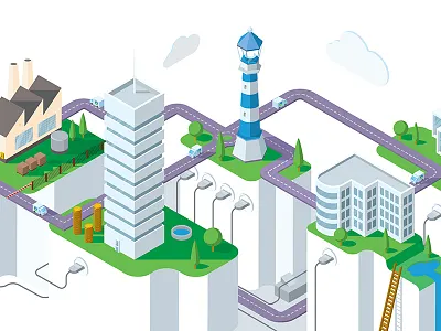 Isometric building illustration b2b brand buildings city commercial header illustration isometric light lighting startup