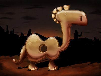 Guitarosaurus cartoon character dinosaur game guitar illustration lighting mobile music texture