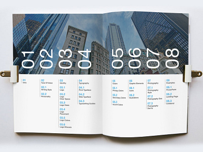 Brand Style Guide: Table of Contents branding design guide identitiy layout print spread style type