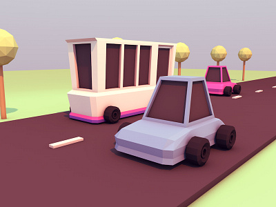 Vehicles 3d bus c4d car cinema4d low poly road tree