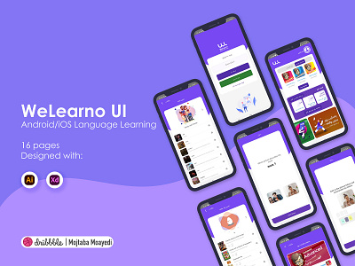 WeLearno Language Learning adobe xd branding purple ui kit uidesign ux