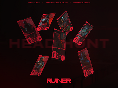 RUINER - HEADHUNT boss card collector cards cyberpunk devolver digital design head hunt high tech low life indie game portrait ruiner sci fi trading cards video game