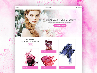 Pigment ecommerce homepage landing page makeup pink store volusion