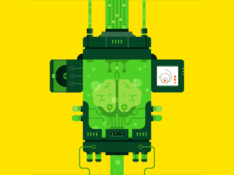 A Thinking Brain animation brain gif graphics green loop motion sci fi screen tech vat yellow