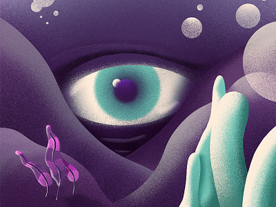 All seeing creature eye illustration monster noise pink plants purple sea texture underwater watching