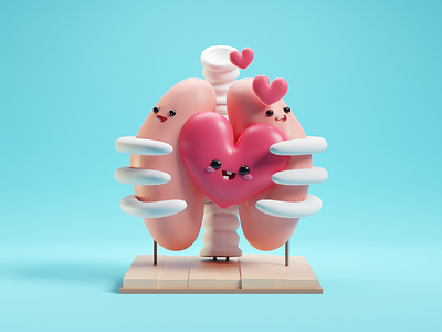 Valentines Day b3d blender cute heart illustration lungs render skeleton valentines valentines day