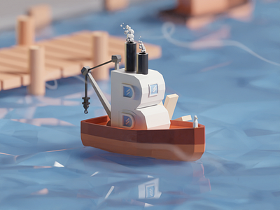 36 Days of Type 2020 B b3d blender boat illustration isometric low poly port sea wind