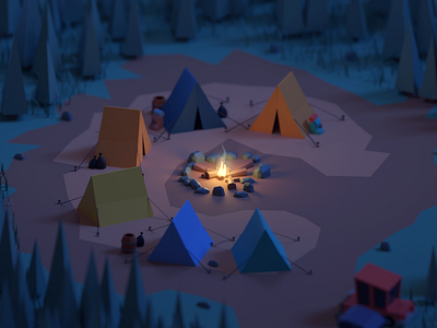 36 Days of Type 2020 C b3d blender camp camping fire isometric lowpoly tent