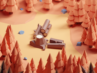 36 Days of Type 2020 L b3d blender forest isometric log low poly wood