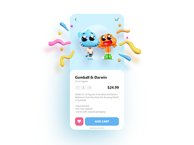 Gumball & Darwin UI blender figure illustration mobile store