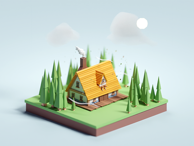Tiny Cabin b3d blender cabin forest illustration isometric low poly