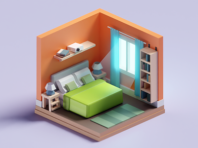 Meeting Doodles - Tiny Bedroom b3d bedroom blender chunky cute illustration isometric low poly room tiny