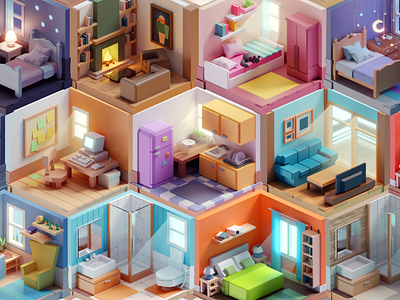 Tiny Rooms b3d blender illustration isometric low poly meeting rooms