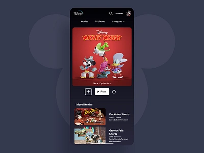 Disney+ UI adobe xd b3d blender disney disney plus donald goofy mickey shorts ui