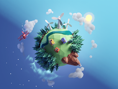 Low Poly World 2021 b3d blender earth earth day illustration low poly planet polygons render world