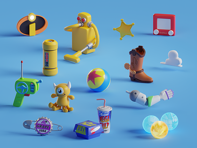 Pixar Items b3d blender icons incredibles inside out isometric monsters inc pixar render toy story up