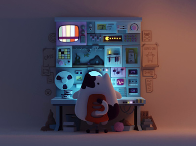 Kitty Control Station 3d b3d blender cat control station cycles doodle illustration kitty lighting render