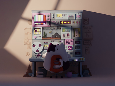 Kitty Control Station 2 3d b3d blender cat cycles doodle illustration kitty orthographic render