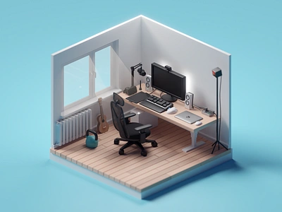 Work From Home Setup 3d b3d blender computer cute desk setup illustration isometric low poly render work from home work station