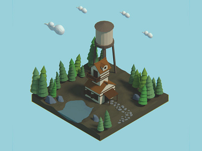 Cabin in the woods (Low poly) 3d blender cabin cartoonish low poly modeling woods