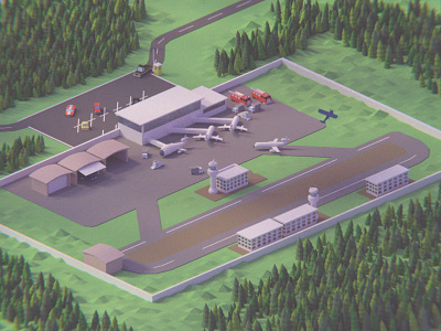 Low poly airport 3d airport blender colorful compositing isometric lowpoly model modeling project trees