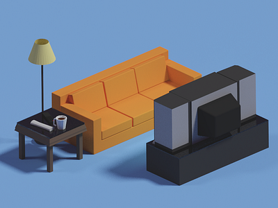 Living Room 3d 3d modeling blender colorful isometric items living room low poly model sofa